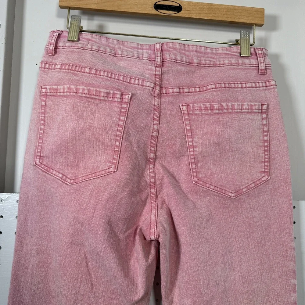LOGO by Lori Goldstein Faded‎ Straight Jeans Women's Pink Denim Frayed - 12